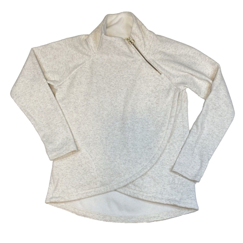 Athleta Size S Cozy Karma Asym Mock Neck Pullover Sweatshirt Ivory Zip Pockets